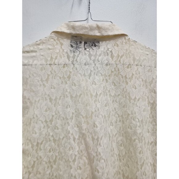 VTG 90s George Top Womens XL Cream Floral Lace Long Sleeve Sheer Fairy Romantic - Picture 8 of 9